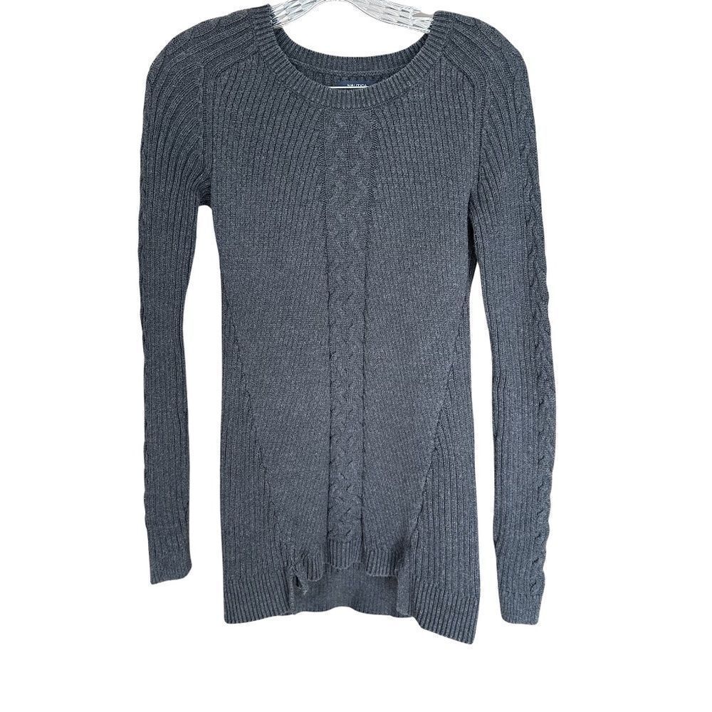 Nautica Womens Long Sleeve Sweater Crew Neck Gray  Size Small